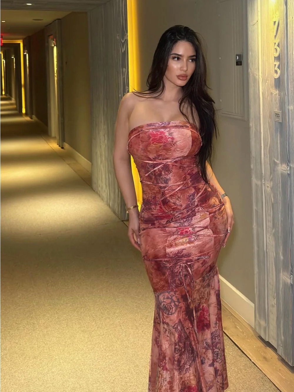 Strapless Floral Maxi Dress in Rose XS brand new
